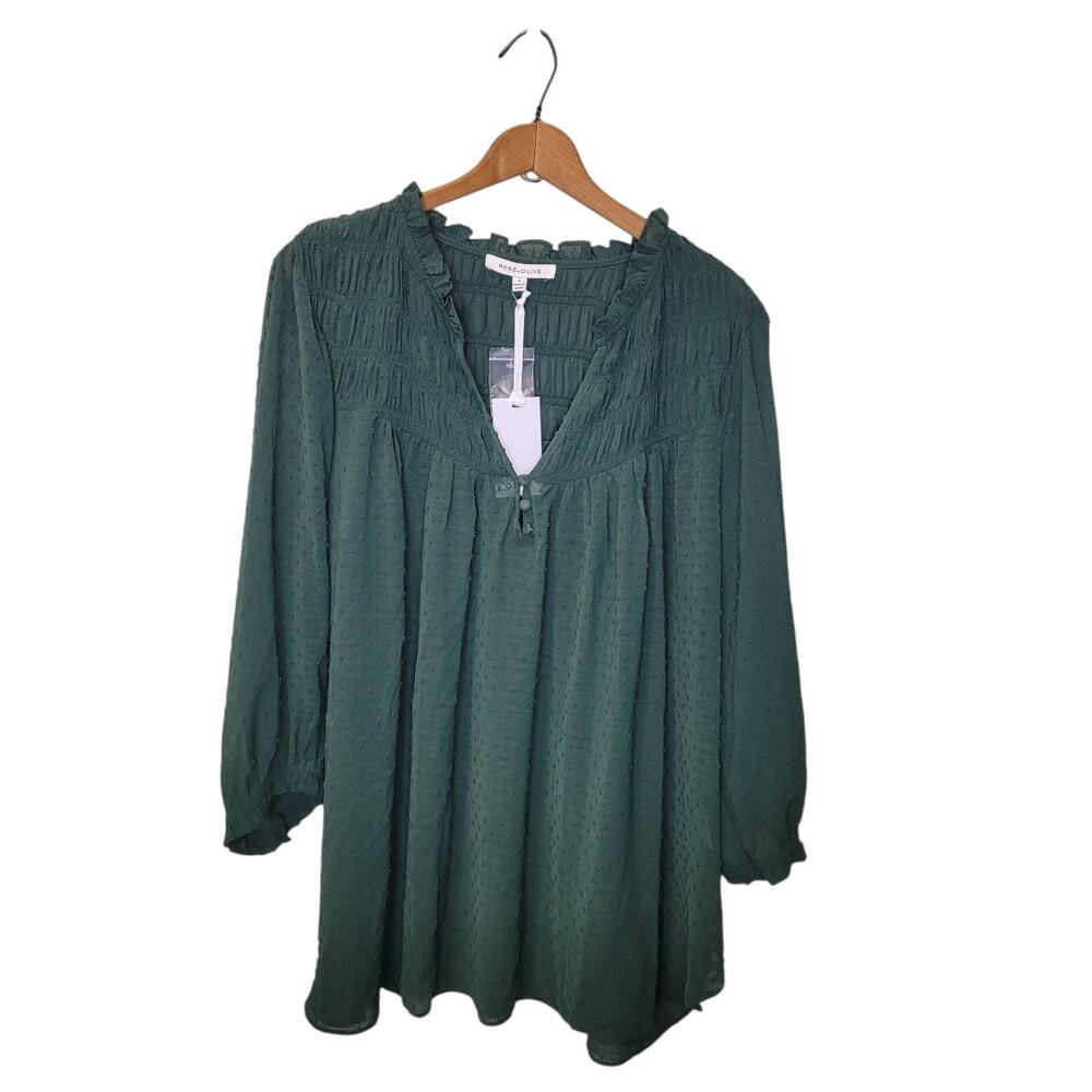 Rose + Olive Womens Green Long Sleeve Sheer Peasant Top Size 1X New Boho